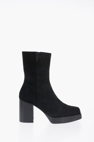Stivaletti In Suede A Punta Squadrata Con Tacco 10cm