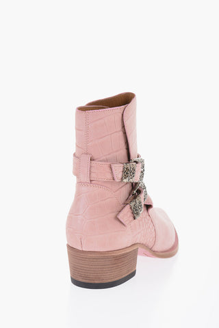 Croco Embossed Suede JODHPUR Western Booties 5cm