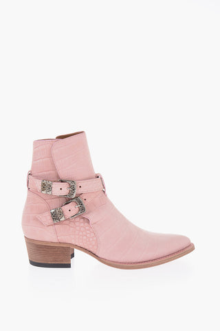 Croco Embossed Suede JODHPUR Western Booties 5cm