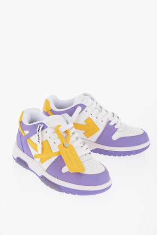 Two-Tone Leather Low Top Sneakers with Contrasting Details