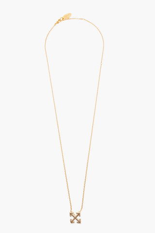 Golden-Effect Chain Necklace with Rhinestone Pendant