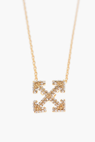 Golden-Effect Chain Necklace with Rhinestone Pendant