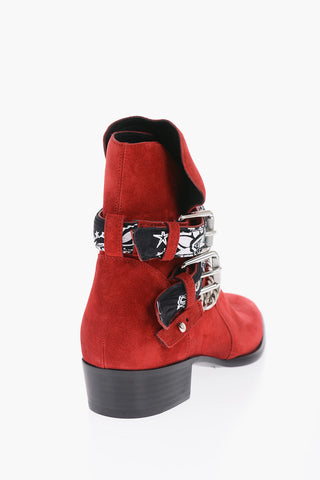 Leather Suede BANDANA Boots With Chain And Straps