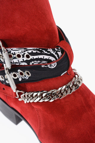 Leather Suede BANDANA Boots With Chain And Straps