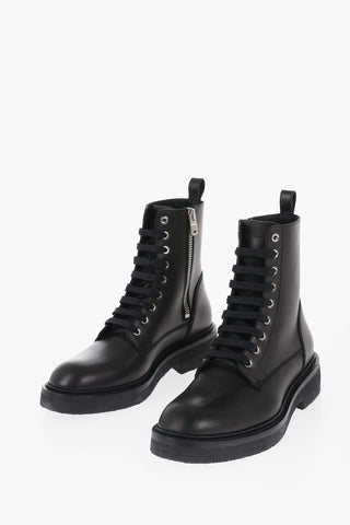 Leather Combat Boots With Zip Closure