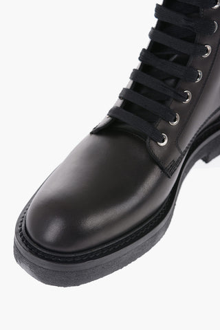 Leather Combat Boots With Zip Closure