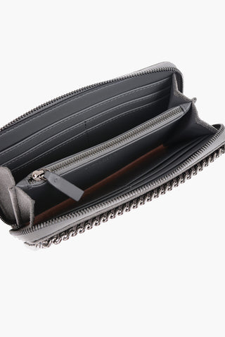Faux Leather Continental Wallet with Silver-Tone Chain