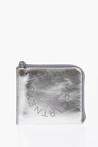 Metallic Faux Leather Card Holder with Zip Closure