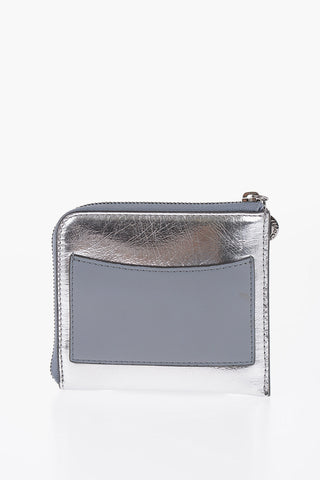 Metallic Faux Leather Card Holder with Zip Closure