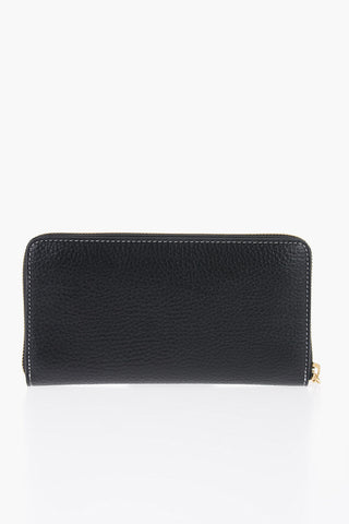 Textured Faux Leather Continental Wallet with Contrasting Logo