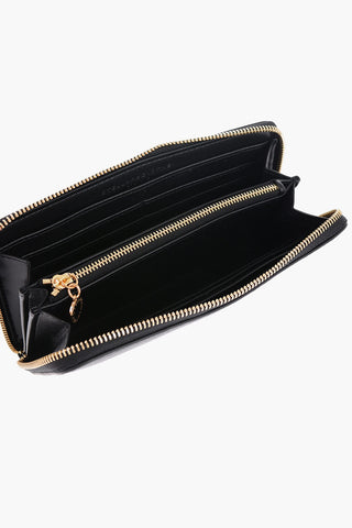 Textured Faux Leather Continental Wallet with Contrasting Logo