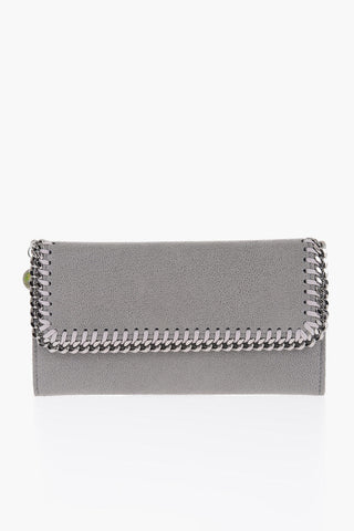 Faux Leather Continental Wallet with Silver-Tone Chain