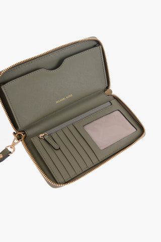 MICHAEL Textured Leather Wallet with Golden-Effect Closure