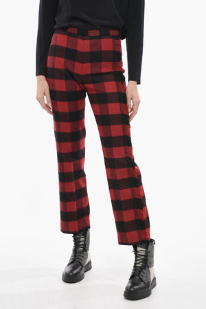 Pantaloni in Lana Stretch con Fantasia a Quadri