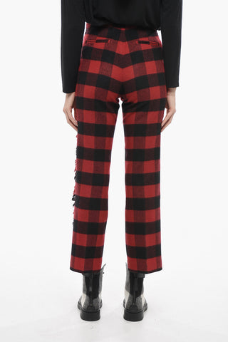 Pantaloni in Lana Stretch con Fantasia a Quadri