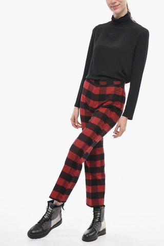 Pantaloni in Lana Stretch con Fantasia a Quadri