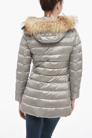 Quilted CLOVER Down Jacket with Fur-edged Hood