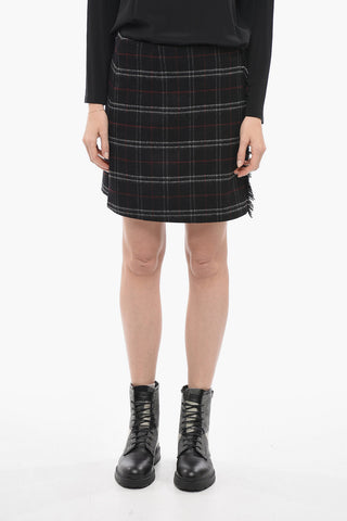 Stretch Wool Miniskirt with Fringed Detail