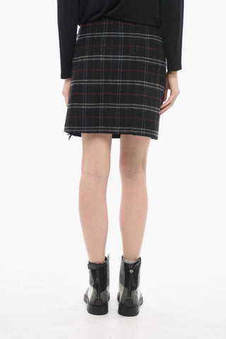 Stretch Wool Miniskirt with Fringed Detail