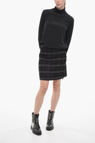Stretch Wool Miniskirt with Fringed Detail