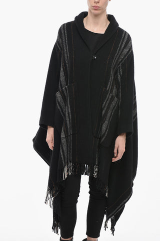 Wool BLANKET Coat with Fringe Detail