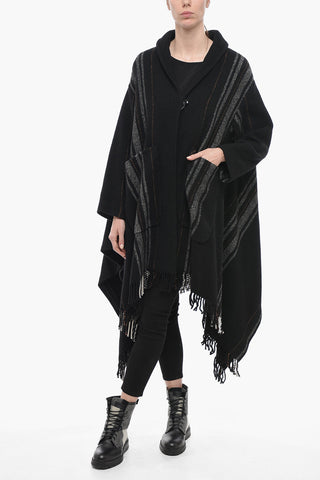 Wool BLANKET Coat with Fringe Detail