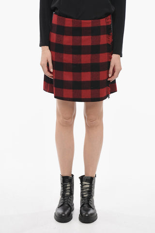 Stretch Wool Miniskirt with Fringed Detail