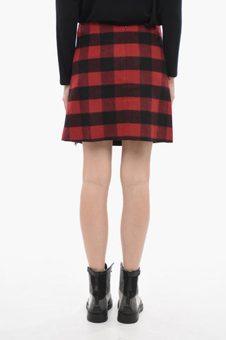 Stretch Wool Miniskirt with Fringed Detail