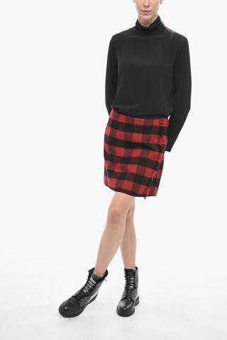 Stretch Wool Miniskirt with Fringed Detail