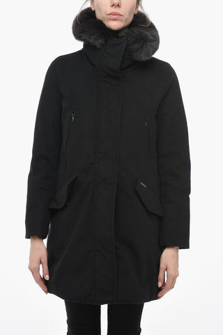 Parka in Lana a Collo Alto con Pelliccia