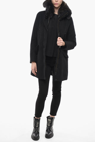 Wool Turtleneck Parka with Fur