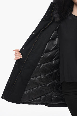 Parka in Lana a Collo Alto con Pelliccia