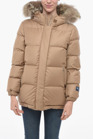 LUXE PACK Wool Blend Down Jacket with Fur-edged Hood