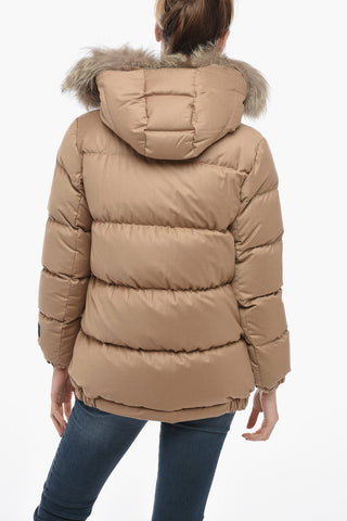 LUXE PACK Wool Blend Down Jacket with Fur-edged Hood