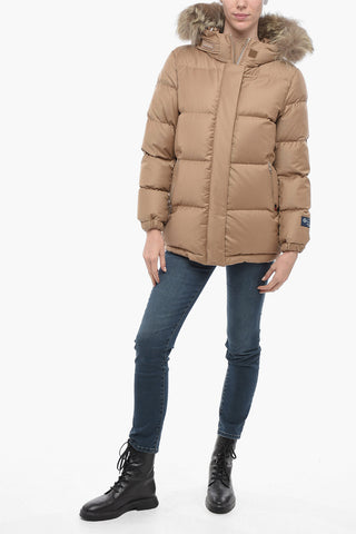LUXE PACK Wool Blend Down Jacket with Fur-edged Hood