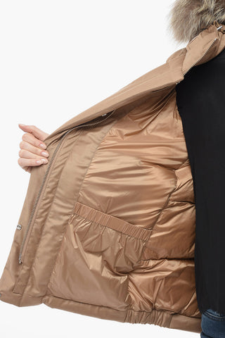 LUXE PACK Wool Blend Down Jacket with Fur-edged Hood