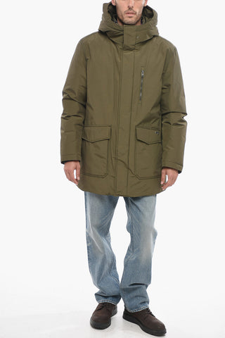 Solid Color CLEVELAND Down Jacket with Hood and Hidden Closure