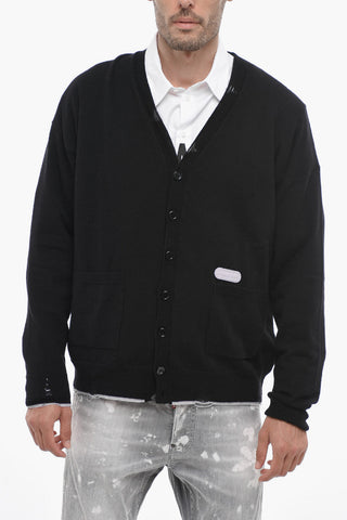Cashmere Blend Cardigan with Distressed Detail