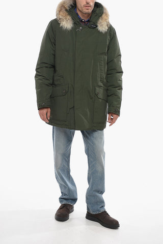 Solid Color DAYTONA Utility Down Jacket with Real Fur Detail