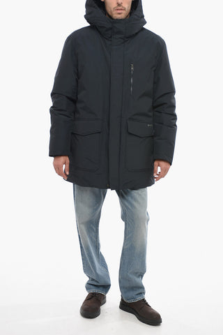 Solid Color CLEVELAND Down Jacket with Hood and Hidden Closure