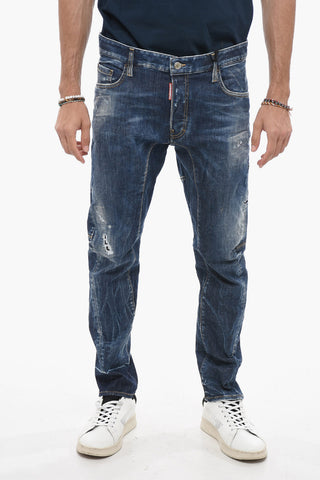 Dark-washed Tidy Biker Denims with Distressed Detail
