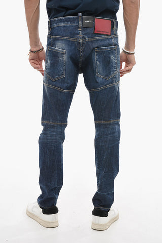 Dark-washed Tidy Biker Denims with Distressed Detail