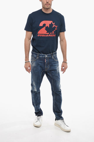 Dark-washed Tidy Biker Denims with Distressed Detail