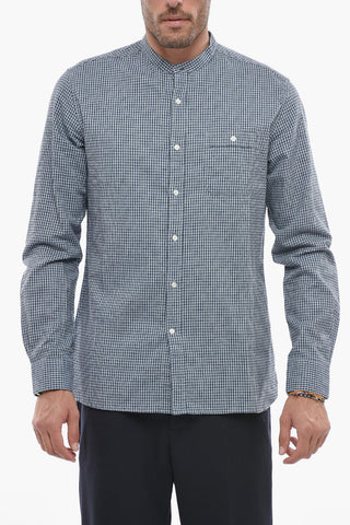 Cotton and Linen Mandarin Shirt with Breast Pocket