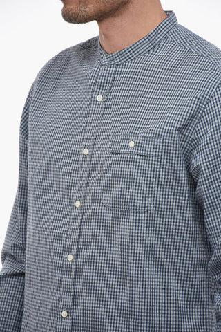 Cotton and Linen Mandarin Shirt with Breast Pocket