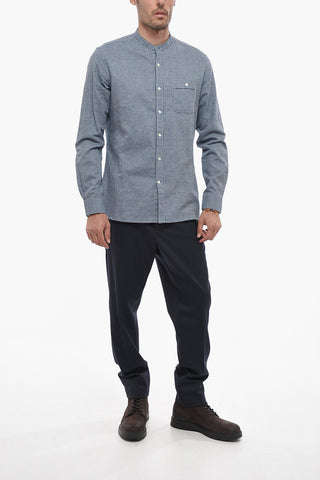 Cotton and Linen Mandarin Shirt with Breast Pocket