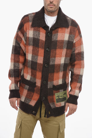 Oversized Wool Cardigan with Check Pattern