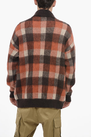 Oversized Wool Cardigan with Check Pattern