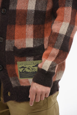Oversized Wool Cardigan with Check Pattern