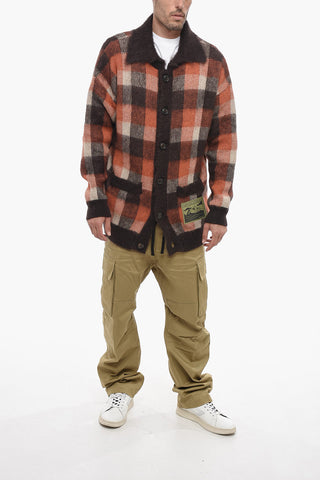 Oversized Wool Cardigan with Check Pattern